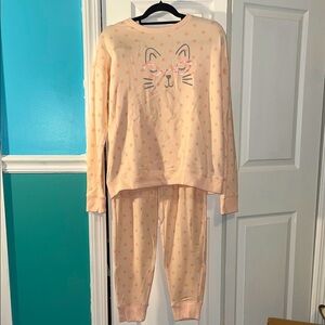LC Lauren Conrad Pajama Set Women’s Medium Peach Pink Cat Glasses Cute